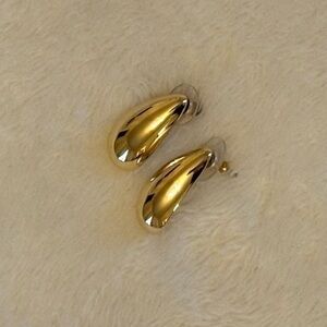 Gold Teardrop Stud Earrings with Lustrous Finish Gold Polished Dome Drop